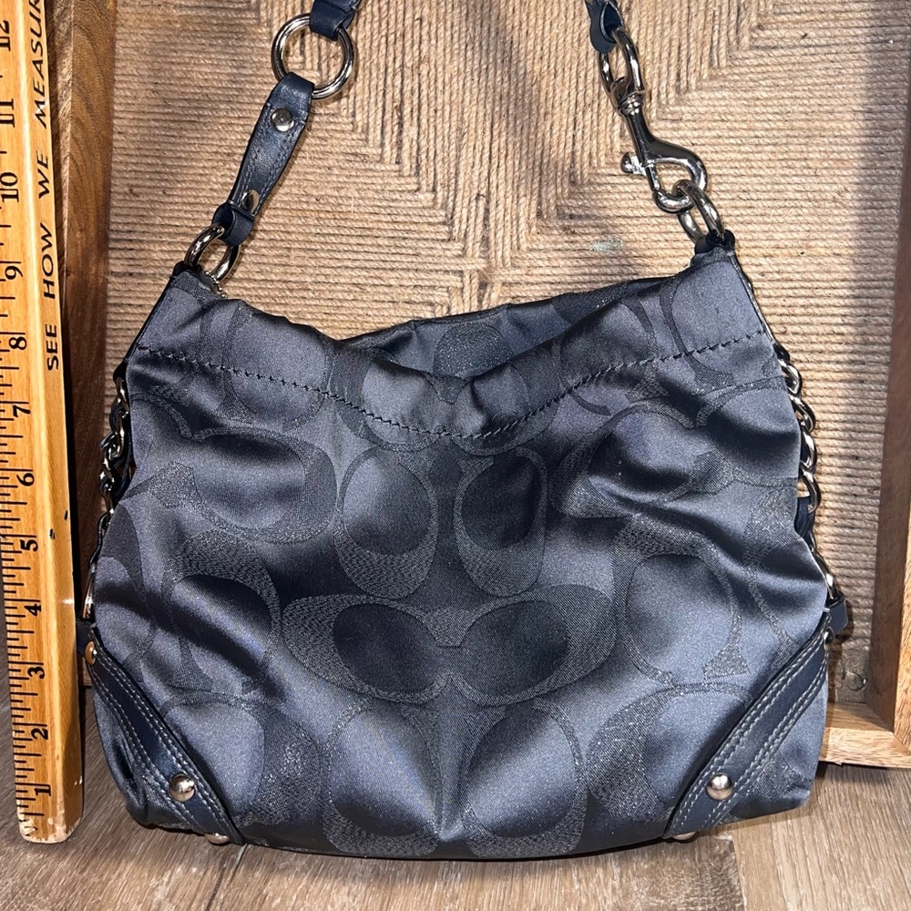 Coach Navy Blue Black Fabric Shoulder Purse